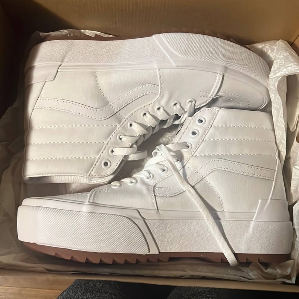 BNIB White high top vans